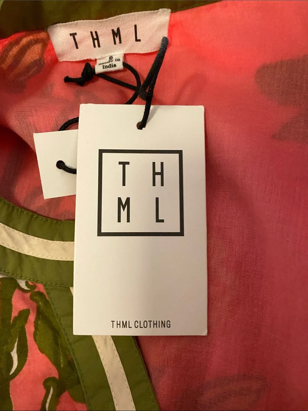 THML Pink Floral Maxi Dress with Olive Trim - Picture 10 of 13